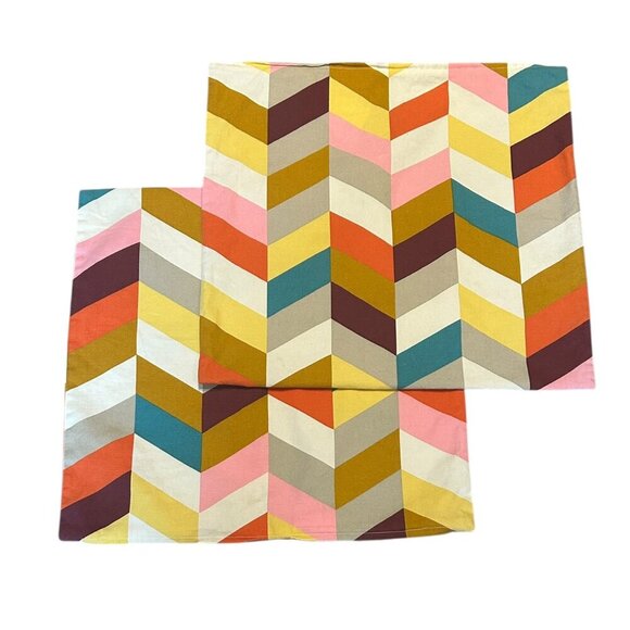 Ikea Cotton Chevron Pattern Pillow Covers 20 x 20" Colorful Double Sided 70s - Picture 1 of 7